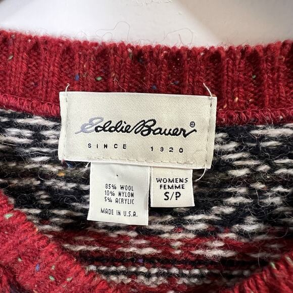 Eddie Bauer Women's Wool Fair Isle Sweater Size S P Beige Timeless Festive Cozy - Picture 5 of 9